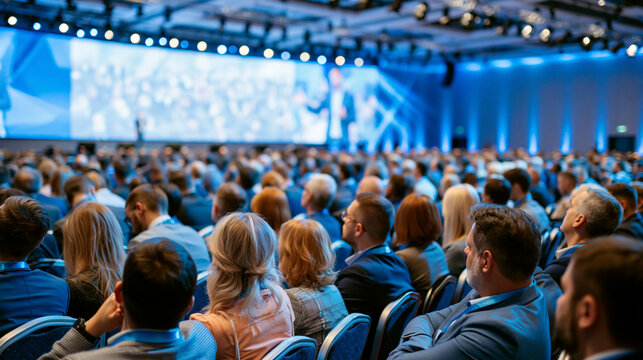 Corporate Conference Audience Watching Business Presentation on Stage