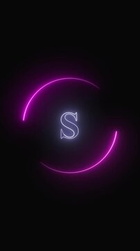 Monogram animation with neon letter s. Monogram abstract digital brand design. Monogram modern motion graphic on black background.