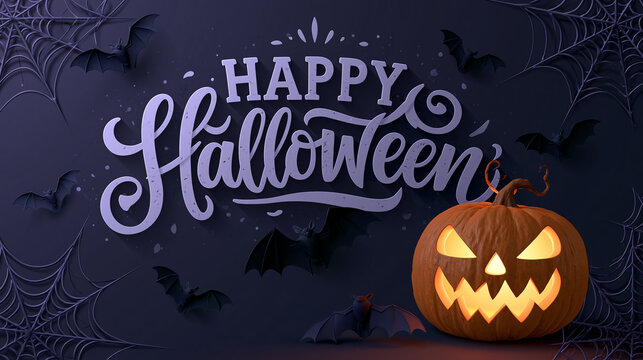 Halloween Holiday Greeting Graphic With Spooky Decorative Icons