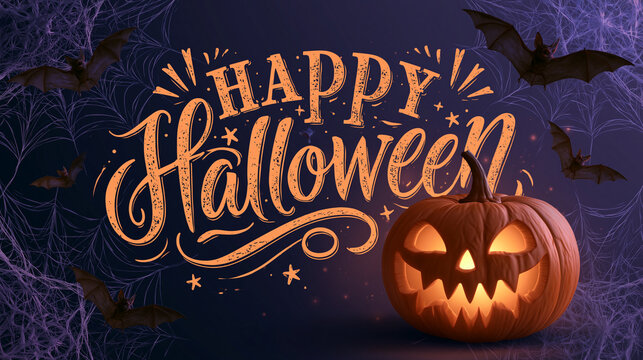 Halloween Holiday Greeting Graphic With Spooky Decorative Icons
