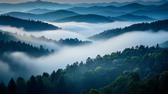 Dark atmospheric fog moving slowly downward with a gentle cool glow and rich layered visual depth