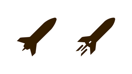 Rocket Ship Silhouette Set, Retro Rocket Launch Vector, Minimalist Spaceship Graphic Icons, Brown Rocket Silhouettes Pack © Dream Graphics
