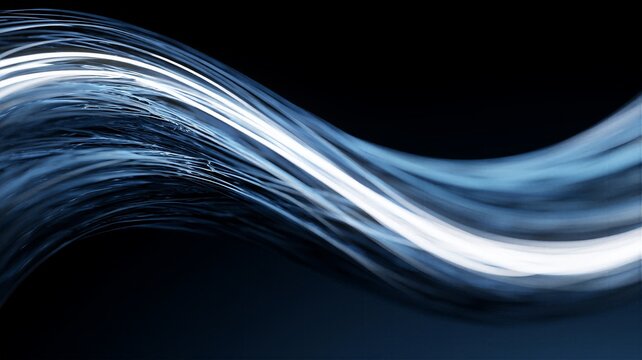 High contrast sweeping abstract wave of icy blue and white luminous light streaks