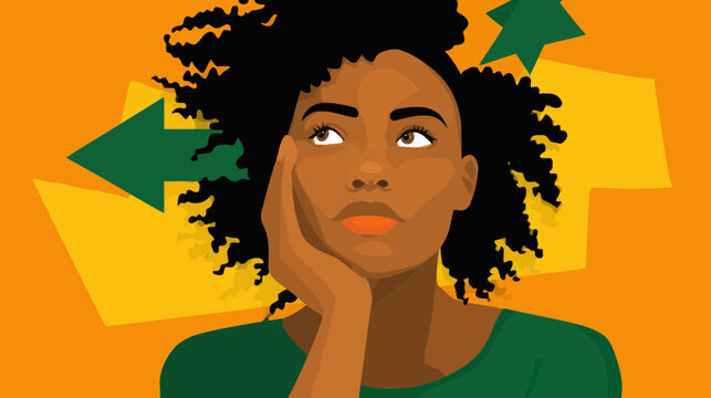 Woman deep in thought with hand on cheek