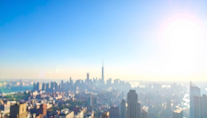 Fototapeta premium 都会のビル街のぼやけたイメージ画像 青空の背景 ソフトフォーカス、背景ボケ