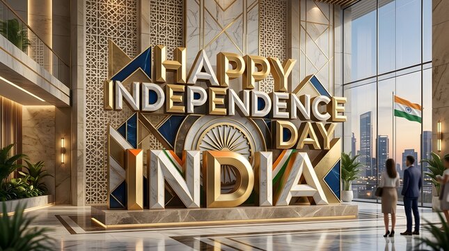 Happy independence day india celebration in modern office lobby