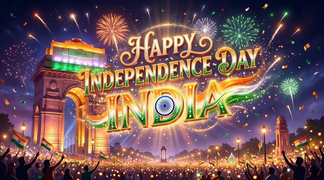 Vibrant india independence day celebration with fireworks and flags