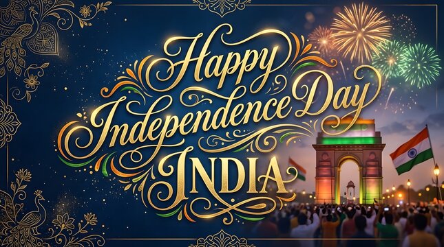 Vibrant indian independence day celebration with fireworks and peacocks