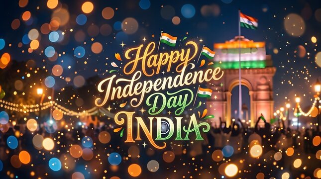 Festive indian independence day greeting with red fort and bokeh lights patriotic celebration design