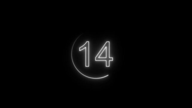 Neon bright glowing countdown timer from 19 to 0 seconds. Neon glowing countdown timer 19 second animation .interesting neon number animation.  Neon Countdown Numbers 19 Second block background