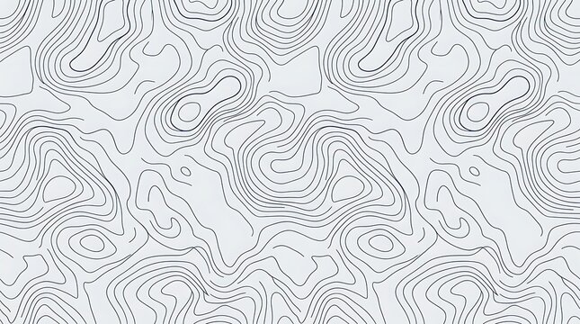 Seamless topographic contour map pattern with black line art