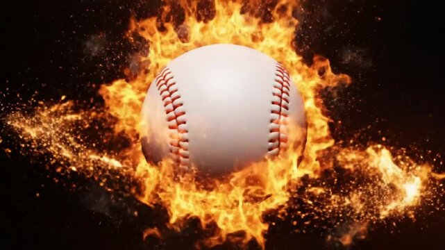 Fiery Baseball: A Dynamic Visual Depicting a Burning Baseball in a Dramatic and Intense Display