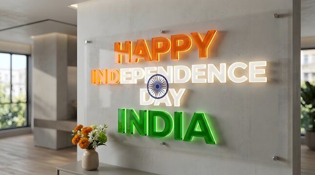 Happy independence day india celebration with colorful sign and flowers
