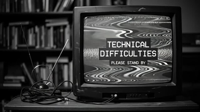 Retro crt television with technical difficulties screen and static