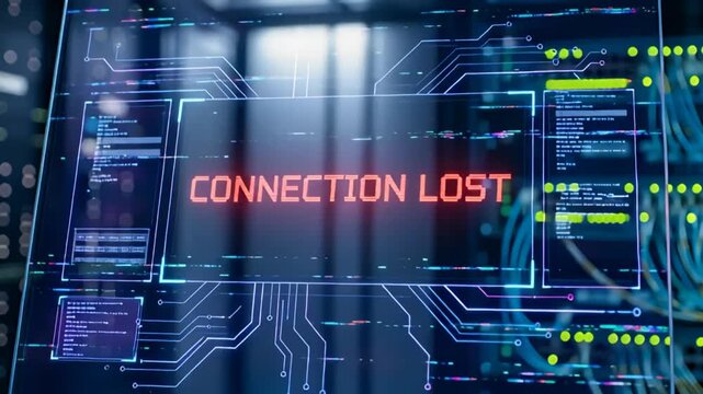 Digital error message connection lost on futuristic server display