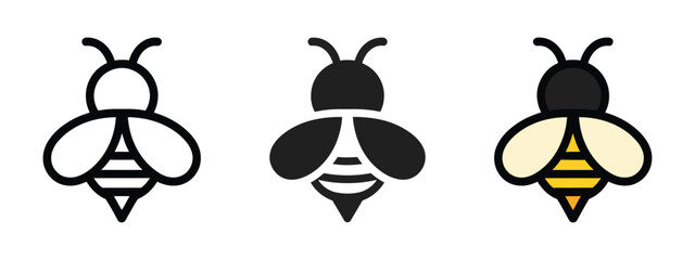 bumblebee icon set, honey bee and honeycomb hive symbols, insect and pollination concept, organic honey production and nature illustration, simple flat vector design. © Gary K. Cleveland