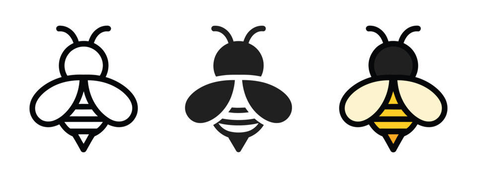 bumblebee icon set, honey bee and honeycomb hive symbols, insect and pollination concept, organic honey production and nature illustration, simple flat vector design.