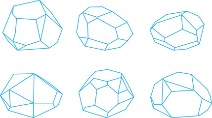 Geometric Stone Outline Icon Set Collection with Crystal Rock, Mineral Gem, Polygonal Pebble and Natural Stone Vector Illustration © nasima0204