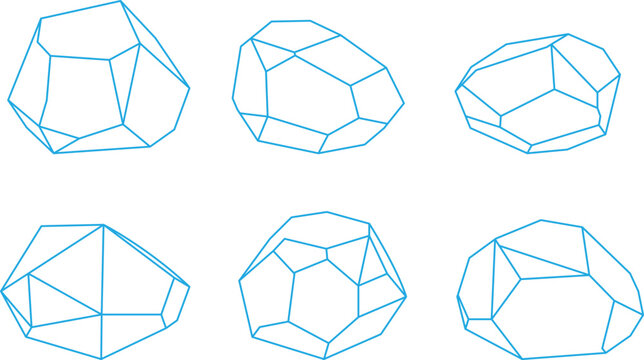 Geometric Stone Outline Icon Set Collection with Crystal Rock, Mineral Gem, Polygonal Pebble and Natural Stone Vector Illustration