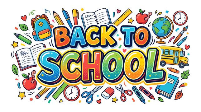 Back to School Banner - Colorful Illustration with School Supplies
