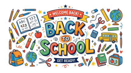 Naklejka premium Back to School Greeting with Colorful School Supplies and Text