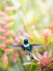 Fototapeta premium Vibrant Hummingbird in Mid-Flight, Nature's Jewel