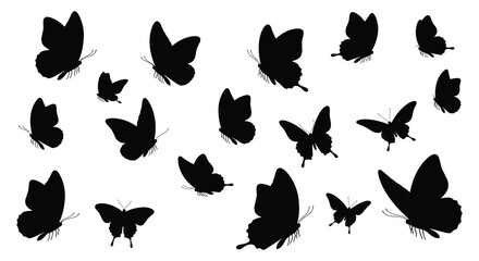 Butterfly Silhouettes In Flight Black Shapes On White Background © Safia512