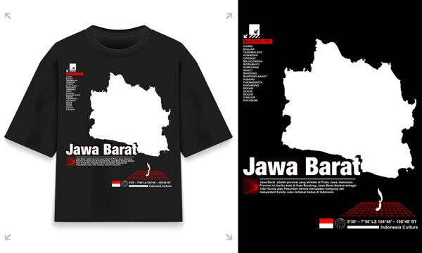 West Java Map Typography T Shirt Design Indonesia Culture Geographic Vector Illustration