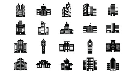 Building silhouettes collection black and white vector illustration on white background © Safia512
