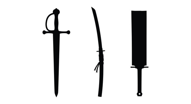 Swords Silhouette Collection On White Background Historical Weaponry
