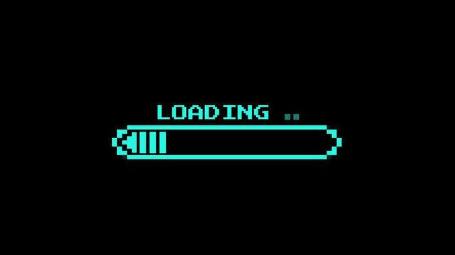 Green pixel art loading animation, 8-bit retro game start, download bar screen