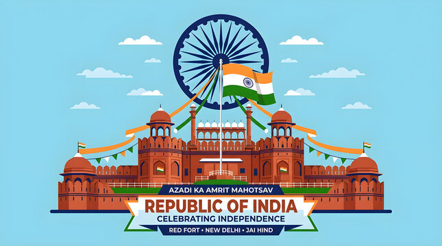 Celebration of India's Independence Day with Flag and Festive Decorations in a Public Square
