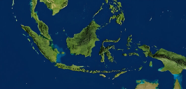 Indonesia Archipelago Islands Map View on Dark Blue Background Geography.