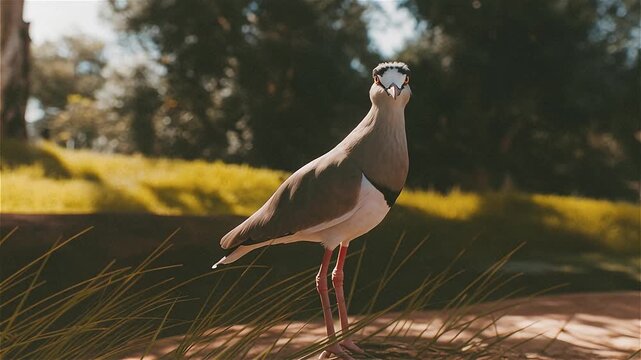 Crowned lapwing (Vanellus coronatus), or crowned plover on grassland, African savannah, South Africa.
