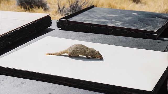 Common Dwarf Mongoose (Helogale parvula) seeking food  in African savanna, South Africa.
