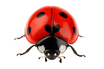 Fototapeta premium A detailed macro shot of a vibrant red ladybug with black spots on a clean white background