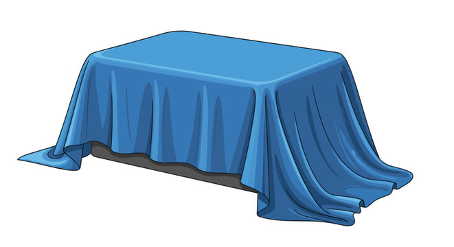 Blue tablecloth draped over a large rectangular table features realistic folds and highlights on a clean white background.