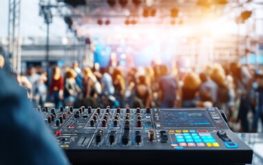 Obraz premium Exciting Underground Event with Crowd Dancing and DJ Mixing Music
