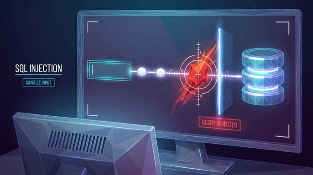 SQL injection attack blocked by firewall monitor display network infrastructure
