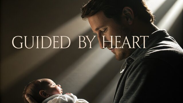 Emotional Father Holding Newborn in Dramatic Light Setting