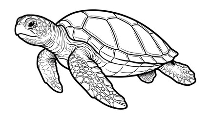 Naklejka premium Black and white hand-drawn illustration of a swimming sea turtle isolated on a white background with seaturtle wildlife illustration monochrome isolated creature swimming
