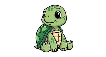 Obraz premium Adorable Cartoon Baby Turtle Character Sitting Calmly Cute Reptile Mascot Vector Graphic Illustration for Kids Designs