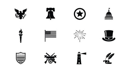 Obraz premium American independence day icons vector, patriotic symbols for national holiday celebration.