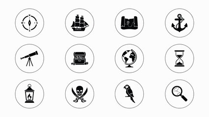 Set of pirate life collection icons featuring vintage maritime adventure theme elements. © Soma