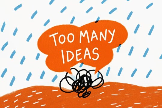 Overwhelming Flood of Ideas in Creative Thought Bubble Illustration