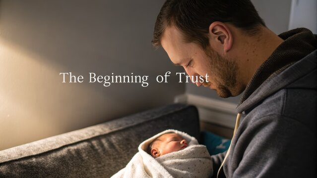 Tender Moment Between Father and Baby Illustrating Trust and Love