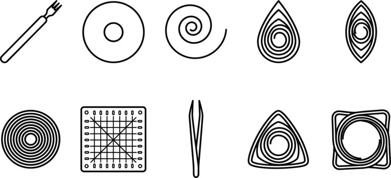 Miniature paper quilling art tools outline badges pack showcasing slotted tool curling coach loose scroll teardrop coil marquise eye tight circle