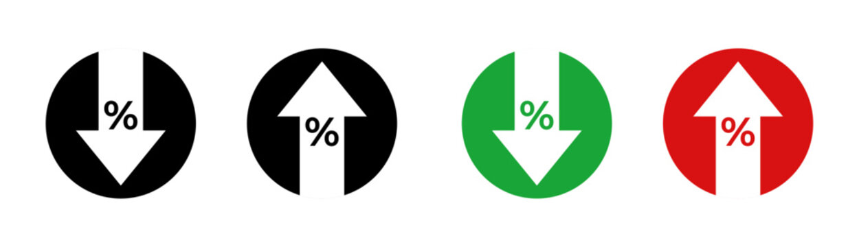 Percentage icons for price increase and decrease financial indicators