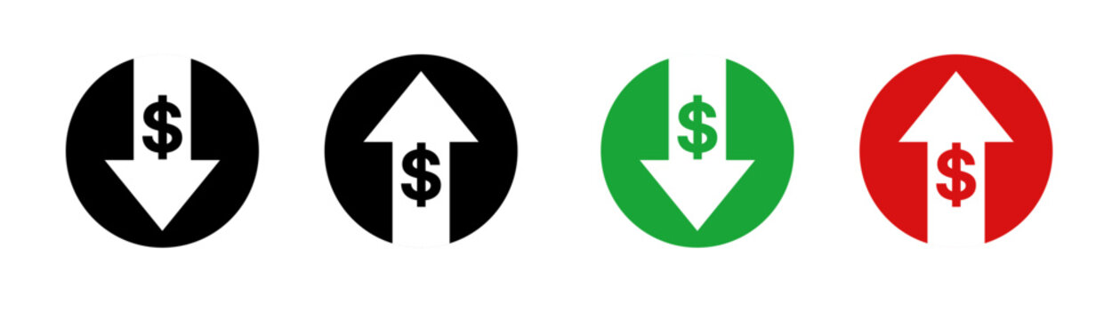 Dollar sign icons with up and down arrows for price change
