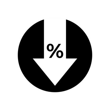 Percentage symbol on downward arrow representing cost reduction